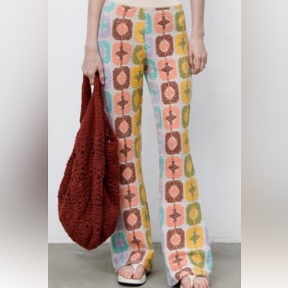 Zara Pastel Multicolor Patterned Boot Cut Pants - Picture 2 of 16